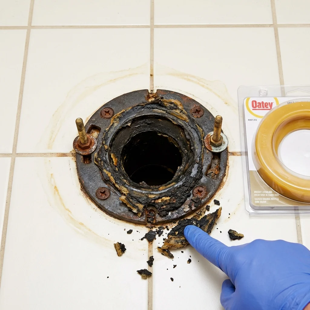 Failed wax ring showing water seepage at the base of a toilet in a Belle Fourche, SD home